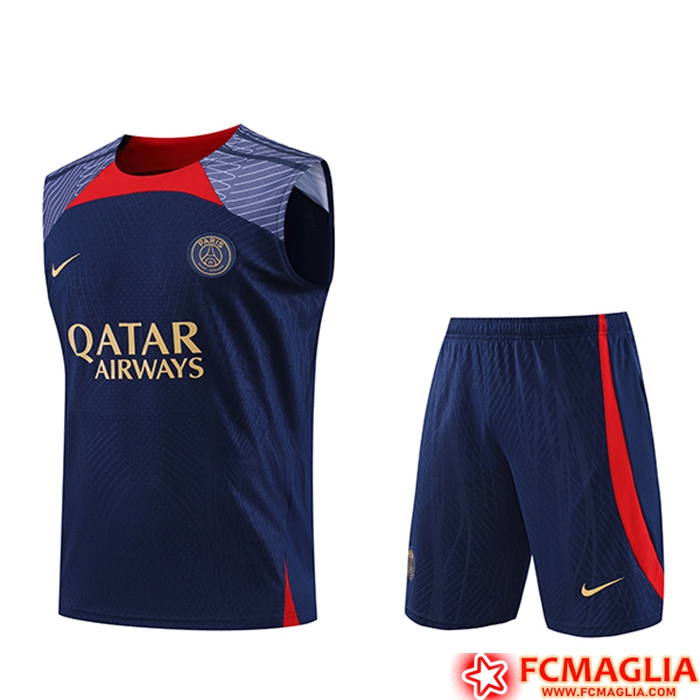 Nuova Kit Canotta Allenamento Pantaloncini Psg Blu Navy