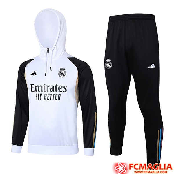 Nuove Insieme Giacca Con Cappuccio Tuta Real Madrid Bianco Nero 2023