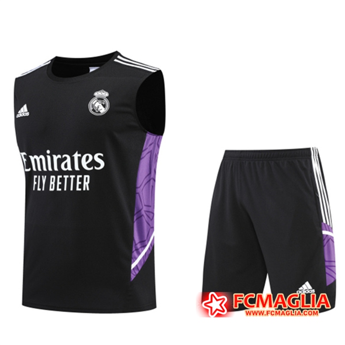 Nuova Kit Canotta Allenamento + Pantaloncini Real Madrid Nero 2022/2023 ...