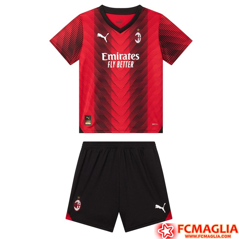 Nuova Nuova Maglie Calcio AC Milan Bambino Prima 2023/2024 Basso Prezzo